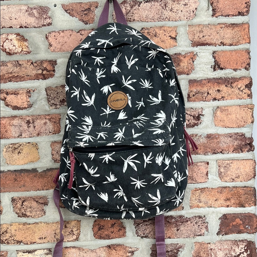 O'Neill Black and White Leaf Print Backpack